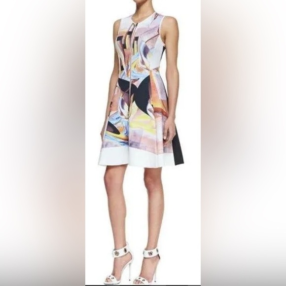 Clover Canyon Abstract Geometric Print Neoprene Scuba Fit & Flare Mini Dress - Picture 8 of 14